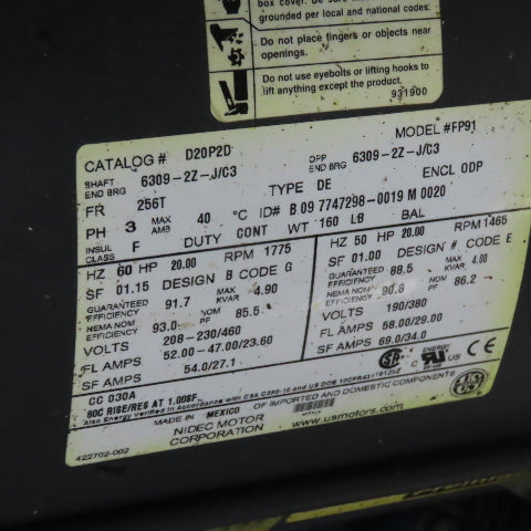 Quincy 20HP Rotary Screw Vacuum Pump Air Compressor 230/460V 3Ph 11,408.7Hrs