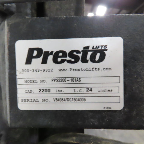 Presto PPS2200-101AS Power Stak 24V Straddle Pallet Stacker Forklift 2200lb