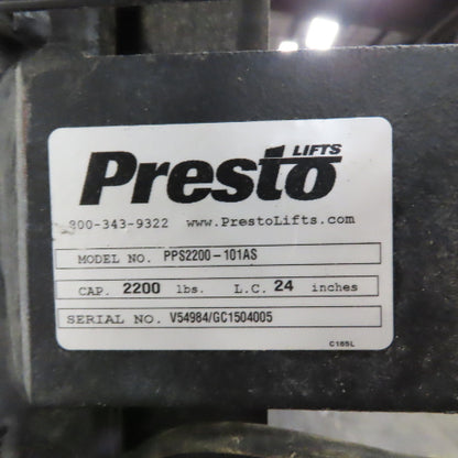Presto PPS2200-101AS Power Stak 24V Straddle Pallet Stacker Forklift 2200lb