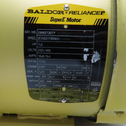 Baldor-Reliance EBM3730TY 7.5HP Brake Motor 230/460V 3Ph 213T Frame 1770RPM