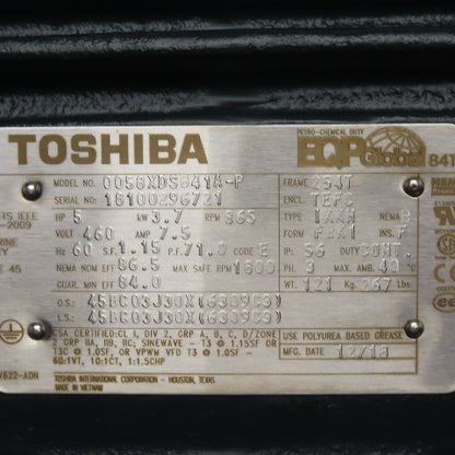 Toshiba 0058XDSB41A-P 5HP AC Electric Motor 460V 3Ph 254T Frame 865RPM