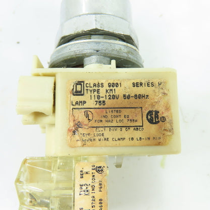 Square D 9001KM1 3-Pos Illuminated Green Selector Switch 120VAC