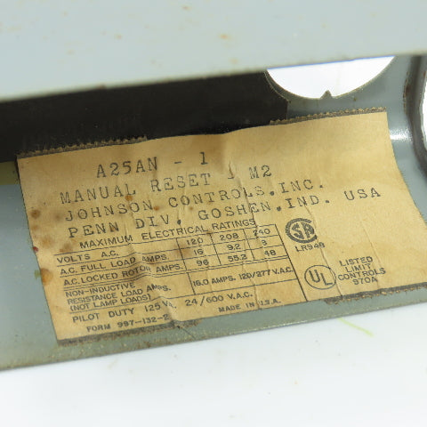 Johnson Controls A25AN-1 Manual Reset Temperature Limit Control 25-200°F