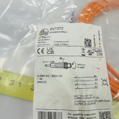 Ifm ASTGH040VAS0005E04 EVT072 Connection Cable Assembly 5m 22AWG 250V M12