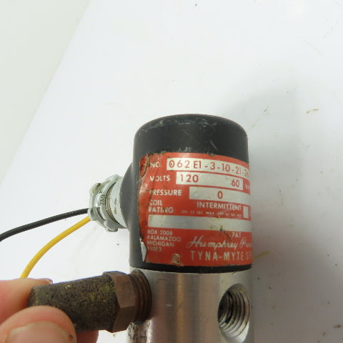 Humphrey 062E1-3-10-21-36 3-Way 2-Position Solenoid Air Valve 120V 1/4" NPT