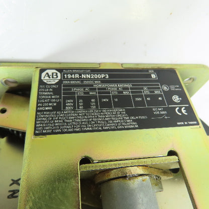 Allen-Bradley 194R-NN200P3 Ser B 200A Rotary Disconnect Switch 600V AC 3PH