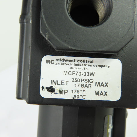 Midwest Control MCF73-33W Pneumatic Air Particulate Filter 250PSI Max