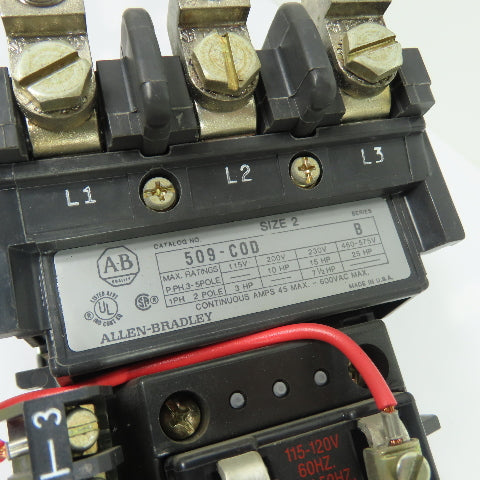 Allen-Bradley 509-COD 45A 3-Pole Size 2 Motor Starter 120V Coil 600VAC