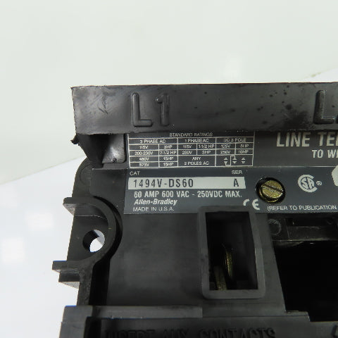 Allen-Bradley 1494V-DS60 0A 3-Pole Fusible Disconnect Switch 600VAC