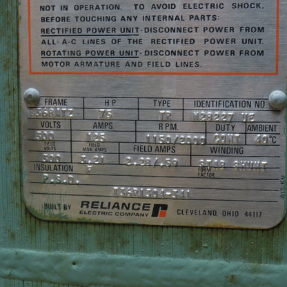 Reliance T36R1304-341 75HP DC Motor 300V 125A B368ATZ Frame 1150/2000RPM