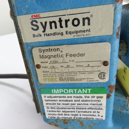 Syntron F-TO1-A Magnetic Vibratory Feeder 115V 1Ph 20" Tray