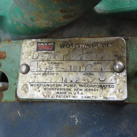 Worthington D520 Centrifugal Pump 1-1/4" x 1" x 4 1HP 230/460V 3Ph 4.2" Impeller