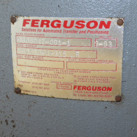 Ferguson ED420-4-315 Rotary Index Table Dial 4 Stop 180VDC 35" Table Tested