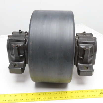 7" x 14" Polyurethane Trunnion Wheel Hold Down Roller Assembly
