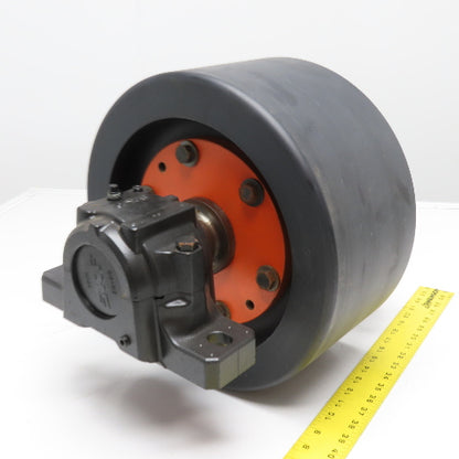 7" x 14" Polyurethane Trunnion Wheel Hold Down Roller Assembly