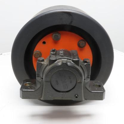 7" x 14" Polyurethane Trunnion Wheel Hold Down Roller Assembly