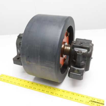 7" x 14" Polyurethane Trunnion Wheel Hold Down Roller Assembly