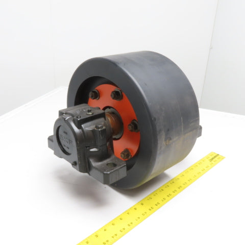 7" x 14" Polyurethane Trunnion Wheel Hold Down Roller Assembly