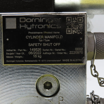 Dorninger Hytronics 149526 Manifold Safety Shut Off Hydraulic Valve 24VDC