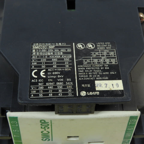 LG SMC-50P 50A 3-Pole Magnetic Contactor 600V
