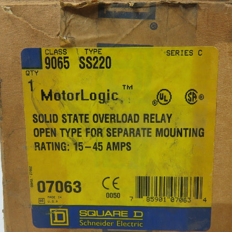Square D 9065SS220 15-45A 3-Pole Solid State Overload Relay 600VAC