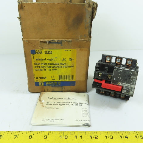 Square D 9065SS220 15-45A 3-Pole Solid State Overload Relay 600VAC