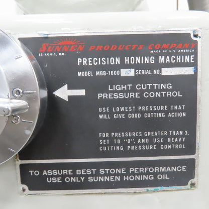 Sunnen MBB-1600 1/2HP Precision Honing Machine 220/440V 3Ph