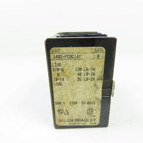 Allen-Bradley 1492-PD3C141 3-Pole Power Distribution Terminal Block 600V