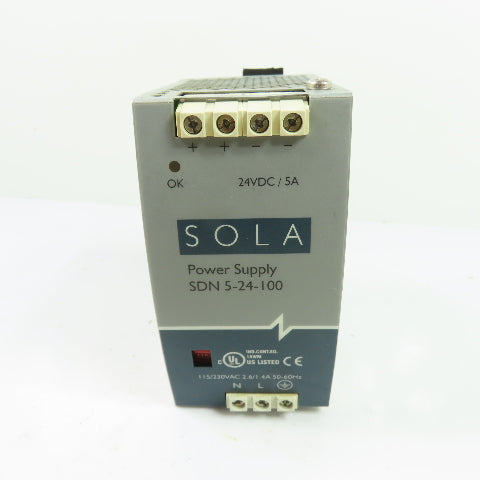 SOLA SDN 5-24-100 4VDC 5A Industrial DIN Rail Power Supply 115/230VAC Input