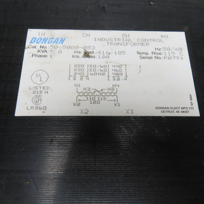 Dongan 50-5000-053 5 KVA Control Transformer 220-480V Pri 110-120V Sec 1Ph