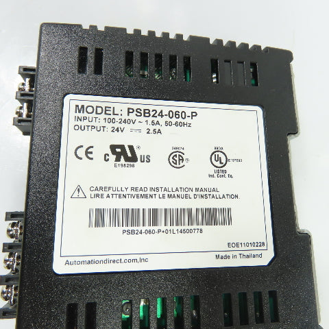 RHINO PSB24-060-P 24VDC 2.5A Power Supply 100-240VAC Input
