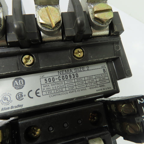 Allen-Bradley 500-COD930 NEMA Size 2 3-Pole AC Contactor 120V Coil 600VAC Ser B