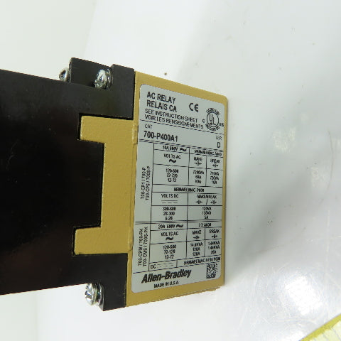 Allen-Bradley 700-P400A1 AC Control Relay 115-120V Coil W/ 700-PB40 & 700-PC20