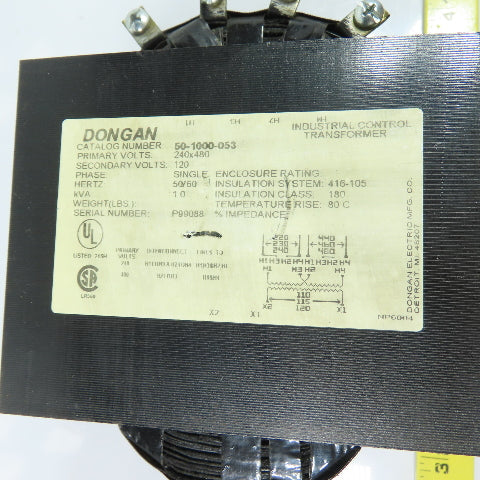Dongan 50-1000-053 1KVA 1Ph Control Transformer 220/480V Pri 110/120V Sec