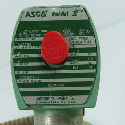 ASCO 238210-032D 8030G16 1/2" NPT Normally Closed Solenoid Shutoff Valve 120V