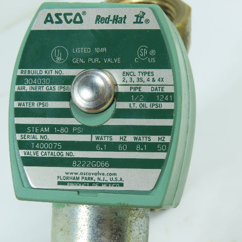 ASCO 8222G066 1/2" 2-Way Normally Closed Brass Steam Solenoid Valve