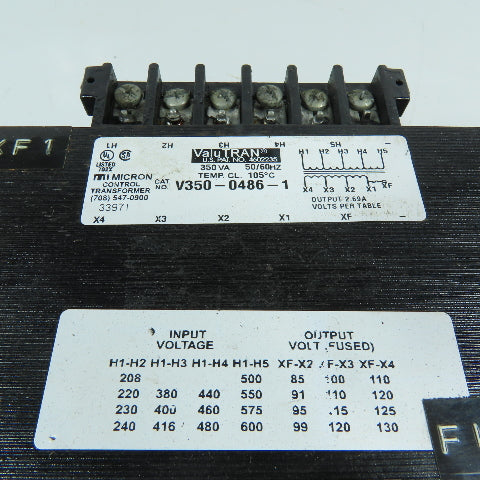 Micron V350-0486-1 Control Transformer 208-600V Primary 85-130V Secondary