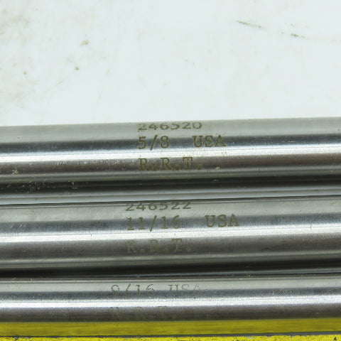 R.R.T. 246520 Set of (3) Straight Shank Chucking Reamers 5/8" 11/16" 9/16"