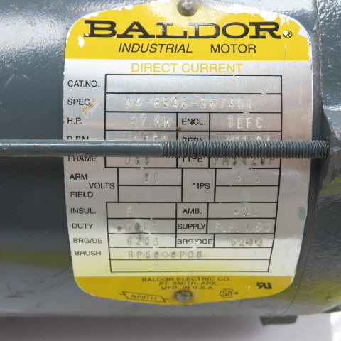 Baldor 34-6545-3674G1 1/2HP DC Electric Motor 90V 1750RPM TEFC