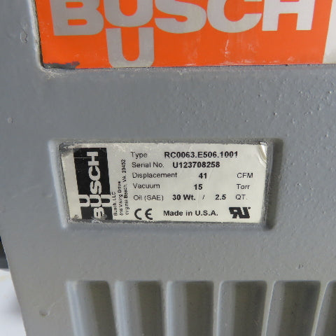 Busch RC0063.E506.1001 Rotary Vane Vacuum Pump 41CFM 15 Torr 3Ph 230/460V