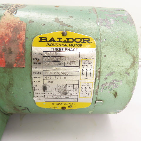 Baldor VM3556 1HP AC Electric Motor 230/460V 3Ph 56C Frame 1140RPM
