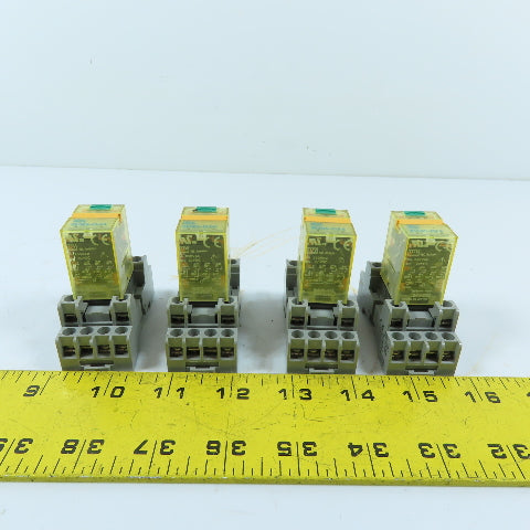 IDEC RU4S-D24 4PDT 6A Ice Cube Relay w/Socket Base 24VDC Lot Of 4