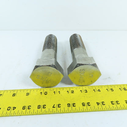 S30400 1-1/2"-6 x 6" Stainless Steel Hex Bolt Lot Of 2