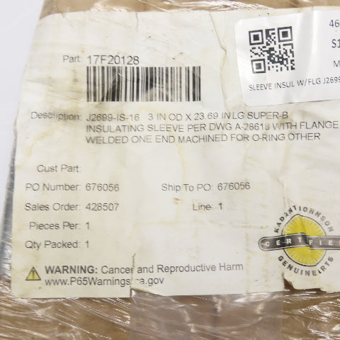 Kadant Johnson 17F20128 3" OD x 23.69" Lg Super-B Insulating Sleeve Flange