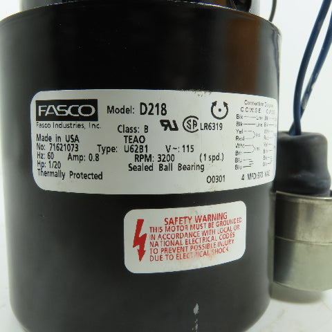 Fasco 71621073 D218 1/20HP 1Ph 115V 3200RPM TEAO Electric Motor