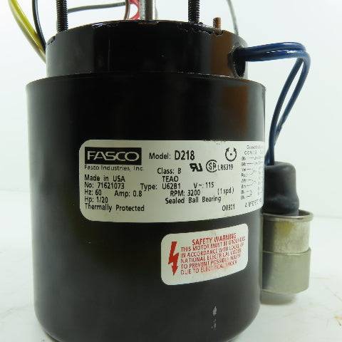 Fasco 71621073 D218 1/20HP 1Ph 115V 3200RPM TEAO Electric Motor