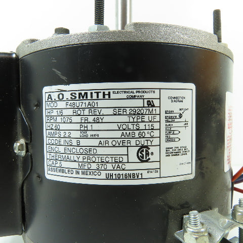 A.O. Smith F48U71A01 1/6HP 1Ph 115V 1075RPM Reversible Electric Motor 48Y