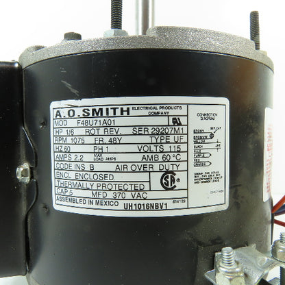A.O. Smith F48U71A01 1/6HP 1Ph 115V 1075RPM Reversible Electric Motor 48Y