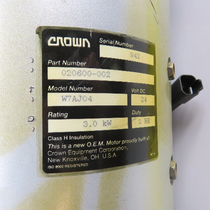 Crown 020600-002 W7AJ04 Lift Truck 3.0kW 24VDC Electric Drive Motor w/Brake