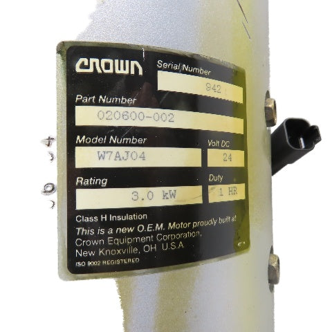 Crown 020600-002 W7AJ04 Lift Truck 3.0kW 24VDC Electric Drive Motor w/Brake